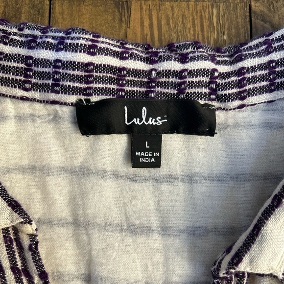 LULUS Beach Weekend Cream and Purple Striped Button-Up Shirt Dress Belted Lined - Picture 11 of 15
